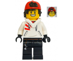 Jack Davids - White Hoodie with Backwards Cap and Hood Folded Down (Large Smile / Grumpy)