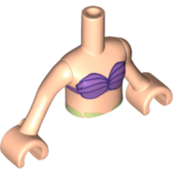 Mini Doll, Torso Friends Girl Dark Purple Bikini Shell Bra Top Pattern, Light Nougat Arms with Hands (Disney Princess Ariel)