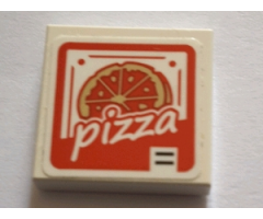 Tile 2 x 2 with White 'pizza' on Red Background Pattern (Sticker) - Set 75827