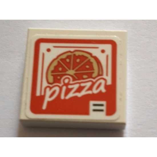 Tile 2 x 2 with White 'pizza' on Red Background Pattern (Sticker) - Set 75827