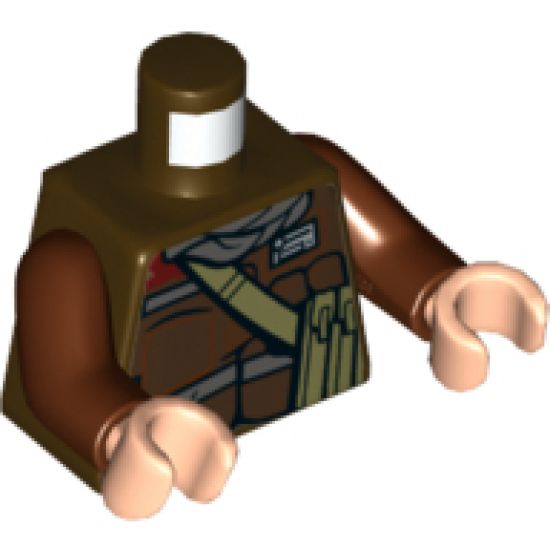 Torso SW Jacket with Dark Bluish Gray Scarf and Dark Tan Pocket Device Pattern (Rebel Trooper) / Reddish Brown Arms / Light Nougat Hands