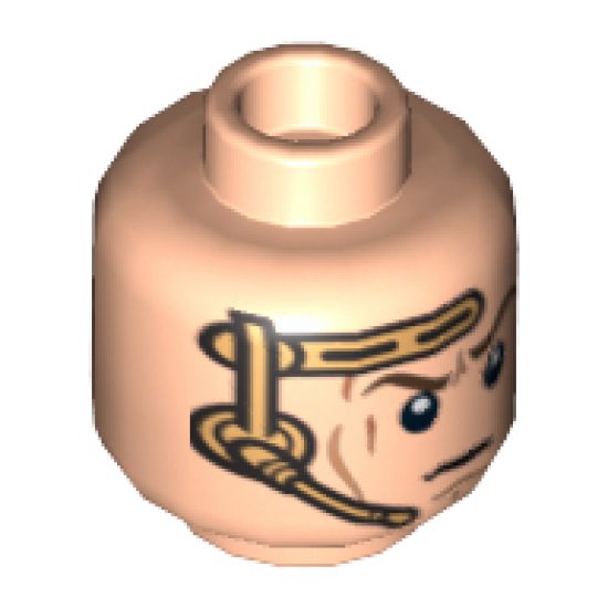 Minifigure, Head Dual Sided Gold Headset, Smile / Determined Pattern (SW Anakin) - Hollow Stud