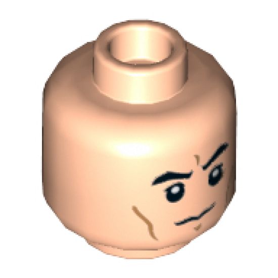 Minifigure, Head Black Eyebrows, Cheek Lines, White Pupils, Frown Pattern - Hollow Stud