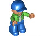 Duplo Figure Lego Ville, Male, Blue Legs, Bright Green Top with White Undershirt, Blue Cap