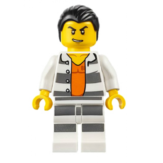Police - Jail Prisoner Shirt with Prison Stripes and Orange Undershirt, Striped Legs, Hair Combed
