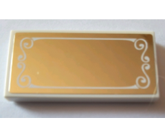 Tile 2 x 4 with White Decorative Border on Gold Mirrored Background Pattern (Sticker) - Set 10257