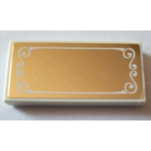 Tile 2 x 4 with White Decorative Border on Gold Mirrored Background Pattern (Sticker) - Set 10257
