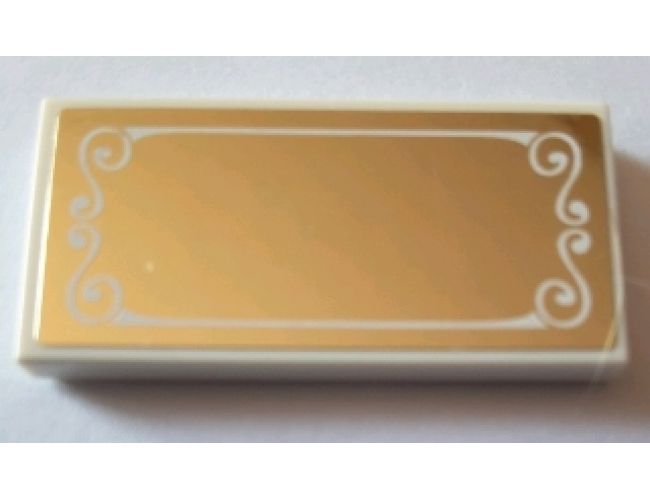 Tile 2 x 4 with White Decorative Border on Gold Mirrored Background Pattern (Sticker) - Set 10257