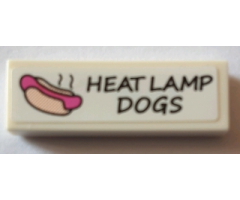 Tile 1 x 3 with Hot Dog and Black 'HEAT LAMP DOGS' Pattern (Sticker) - Set 71016
