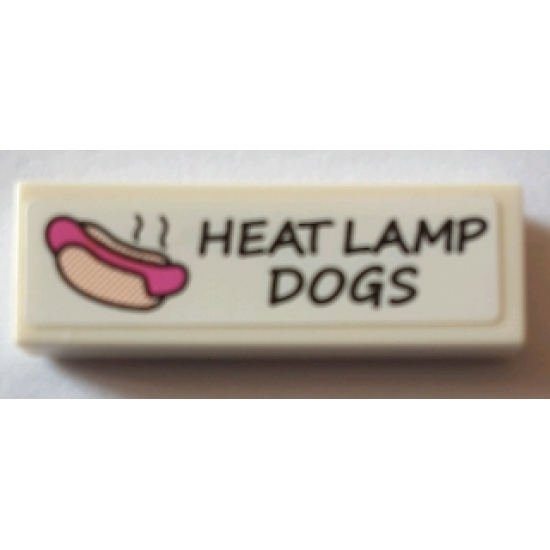 Tile 1 x 3 with Hot Dog and Black 'HEAT LAMP DOGS' Pattern (Sticker) - Set 71016