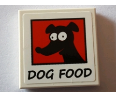 Tile 2 x 2 with Black 'DOG FOOD' and Black Dog Image on Red Background Pattern (Sticker) - Set 71016