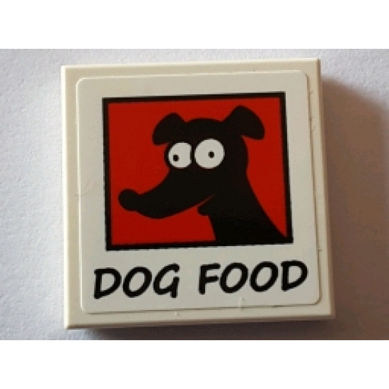 Tile 2 x 2 with Black 'DOG FOOD' and Black Dog Image on Red Background Pattern (Sticker) - Set 71016