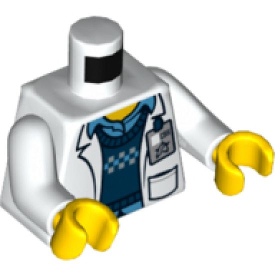 Torso Lab Coat with Pockets over Blue Vest and Shirt, ID Badge with Ultra Agents Logo Pattern (Christina Hydron) / White Arms / Yellow Hands
