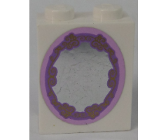 Brick 1 x 2 x 2 with Inside Stud Holder with Silver Mirror in Gold and Pink Frame Pattern (Sticker) - Set 41055