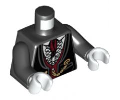 Torso Jacket Formal with White Shirt with Frills, Dark Red Vest and Cravat, Gold Watch Chain Pattern / Black Arms / White Hands