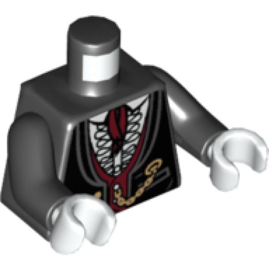 Torso Jacket Formal with White Shirt with Frills, Dark Red Vest and Cravat, Gold Watch Chain Pattern / Black Arms / White Hands
