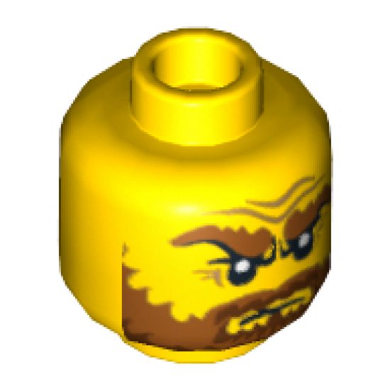 Minifigure, Head Beard Dark Orange, Bushy Eyebrows, Wrinkles Pattern (Jack McHammer) - Hollow Stud
