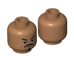 Minifigure, Head Black Eyebrows, Moustache, and Anchor Beard, Dark Orange Cheek Scar Pattern - Hollow Stud