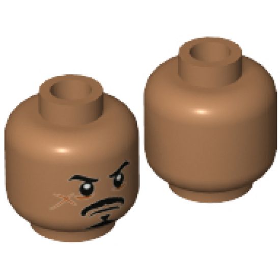 Minifigure, Head Black Eyebrows, Moustache, and Anchor Beard, Dark Orange Cheek Scar Pattern - Hollow Stud