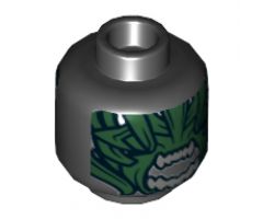 Minifigure, Head Alien with Dark Green Scales and Light Gray Teeth in Gaping Mouth Pattern - Hollow Stud