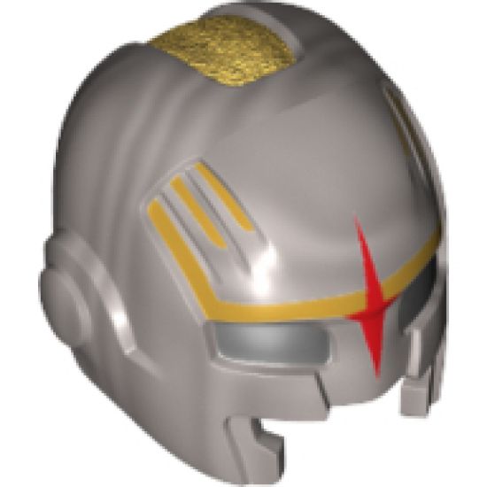 Minifigure, Headgear Helmet Space with Mouth Slit and with Black Eye Holes, Red Star and Gold Markings Pattern