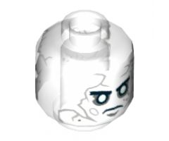 Minifigure, Head Alien with PotC White Face with Gray Cracks and Spots, Thin Black Eyebrows, White Eyes, Thin Frown Pattern - Hollow Stud