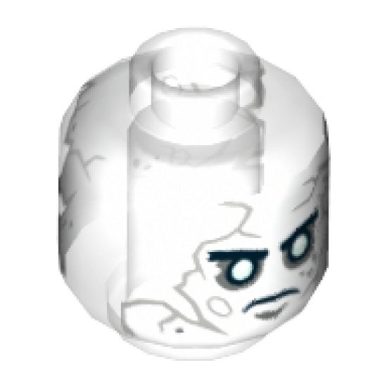 Minifigure, Head Alien with PotC White Face with Gray Cracks and Spots, Thin Black Eyebrows, White Eyes, Thin Frown Pattern - Hollow Stud