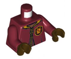 Torso Hooded Robe over Sweater, Bright Light Orange Collar, Gold Laces, Gryffindor Patch Pattern / Dark Red Arms / Dark Brown Hands