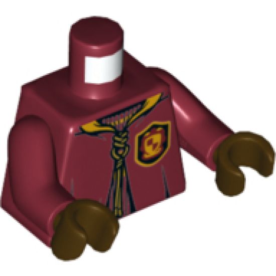 Torso Hooded Robe over Sweater, Bright Light Orange Collar, Gold Laces, Gryffindor Patch Pattern / Dark Red Arms / Dark Brown Hands