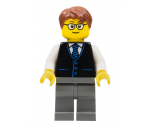 Launch Director - Male, Black Vest with Blue Striped Tie, Dark Bluish Gray Legs, Reddish Brown Short Tousled Hair, Glasses