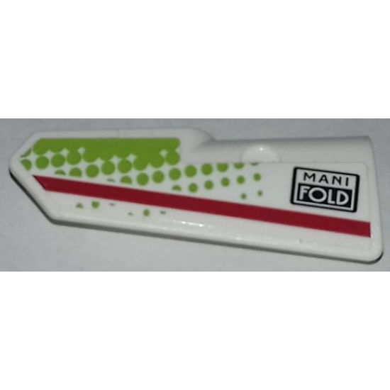 Technic, Panel Fairing #22 Very Small Smooth, Side A with Red Stripe, Lime Dots and 'MANI FOLD' Pattern (Sticker) - Set 42065