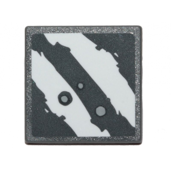 Road Sign 2 x 2 Square with Open O Clip with 2 Rugged White Diagonal Stripes and Blaster Marks on Dark Bluish Gray Background Pattern (Sticker) - Set 75254