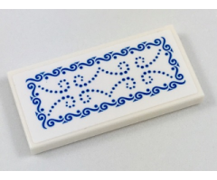 Tile 2 x 4 with Ornate Rug with Blue Scrollwork Pattern (Sticker) - Set 41187