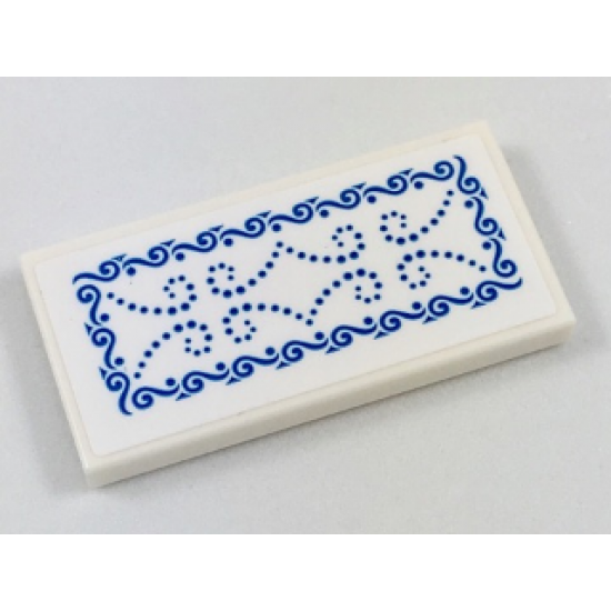 Tile 2 x 4 with Ornate Rug with Blue Scrollwork Pattern (Sticker) - Set 41187