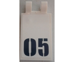 Tile, Modified 2 x 3 with 2 Clips with Dark Blue '05' Pattern (Sticker) - Set 60062