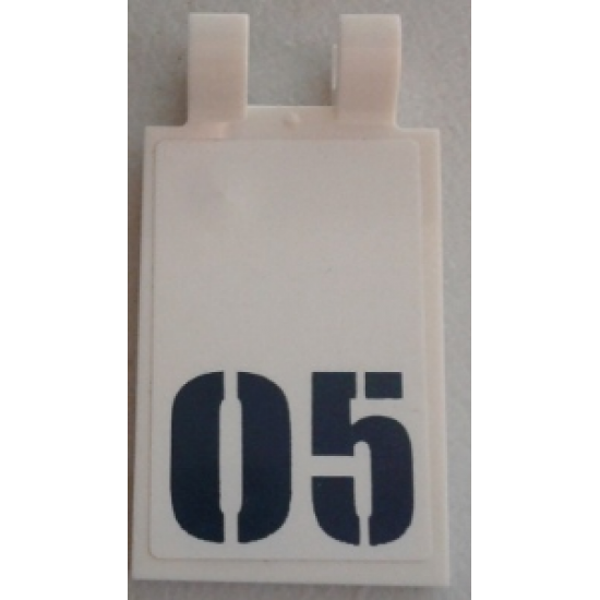 Tile, Modified 2 x 3 with 2 Clips with Dark Blue '05' Pattern (Sticker) - Set 60062