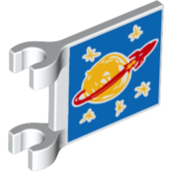 Flag 2 x 2 Square with Drawn Classic Space Logo and 5 Bright Light Orange Stars on Blue Background Pattern