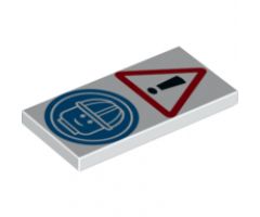 Tile 2 x 4 with Exclamation Mark in Warning Triangle and Minifigure Head with Construction Helmet Pattern