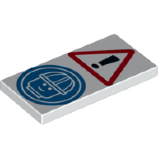 Tile 2 x 4 with Exclamation Mark in Warning Triangle and Minifigure Head with Construction Helmet Pattern