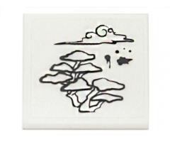 Road Sign 2 x 2 Square with Open O Clip with Bonsai Tree, Cloud and Inkblots Pattern (Sticker) - Set 70751