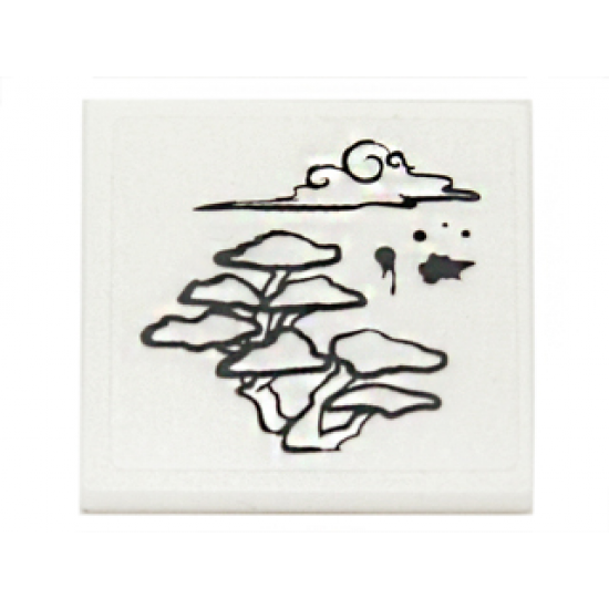 Road Sign 2 x 2 Square with Open O Clip with Bonsai Tree, Cloud and Inkblots Pattern (Sticker) - Set 70751