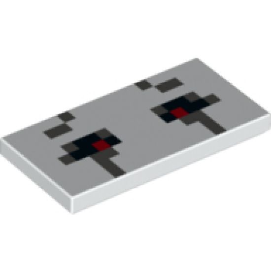Tile 2 x 4 with Black, Dark Bluish Gray and Red Rectangles Pattern (Minecraft Ghast Open Eyes)