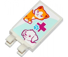 Tile, Modified 2 x 3 with 2 Clips with Cat, Dog, Red Cross and Animal Paw Pattern (Sticker) - Set 41085