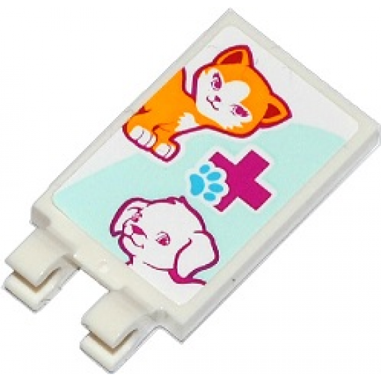 Tile, Modified 2 x 3 with 2 Clips with Cat, Dog, Red Cross and Animal Paw Pattern (Sticker) - Set 41085