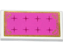 Tile 2 x 4 with Dark Pink Mattress with Magenta Buttons, Gold Border and Hearts Pattern (Sticker) - Set 41060