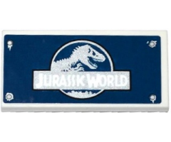 Tile 2 x 4 with Jurassic World Logo, Rivets and Silver Corrosion Pattern (Sticker) - Set 75920
