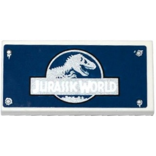 Tile 2 x 4 with Jurassic World Logo, Rivets and Silver Corrosion Pattern (Sticker) - Set 75920