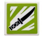 Road Sign 2 x 2 Square with Open O Clip with Black Knife on Lime and White Background Pattern (Sticker) - Set 71708