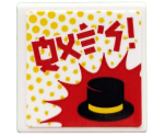 Road Sign 2 x 2 Square with Open O Clip with Red Ninjago Logogram 'HATS', Black Hat and Yellow Dots Pattern (Sticker) - Set 71708