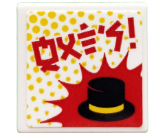 Road Sign 2 x 2 Square with Open O Clip with Red Ninjago Logogram 'HATS', Black Hat and Yellow Dots Pattern (Sticker) - Set 71708